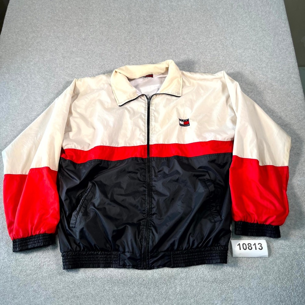 Vintage Tommy Hilfiger Windbreaker Jacket Mens XL Multicolor Logo Full Zip